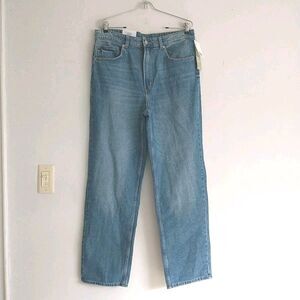 H&M 90s Straight Ultra High Waist Jeans Womens 12 Blue Medium Wash New